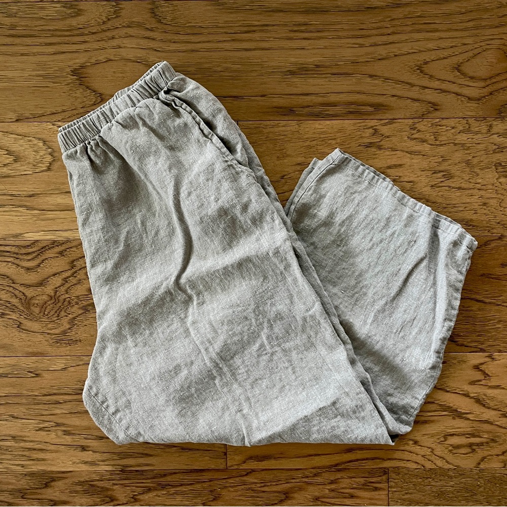 FLAX linen elastic waist straight leg pants size M